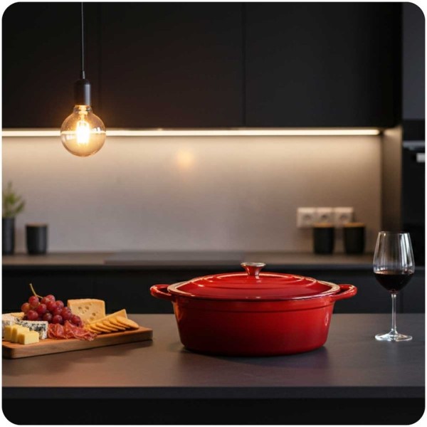 Емальована чавунна сковорода для запікання 6 л HAGE червоного кольору