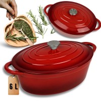 Емальована чавунна сковорода для запікання 6 л HAGE червоного кольору