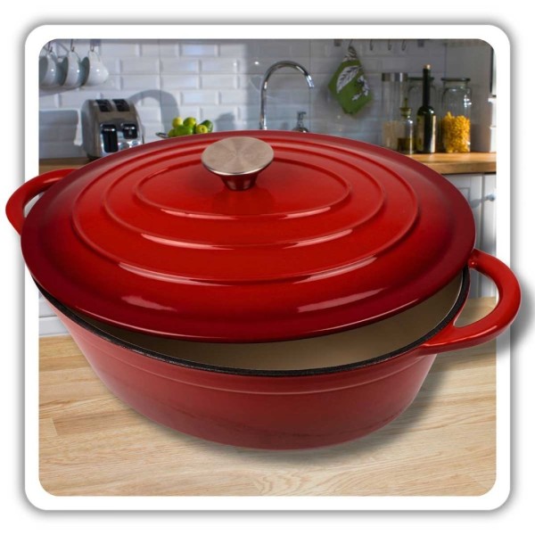 Емальована чавунна сковорода для запікання 6 л HAGE червоного кольору