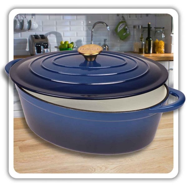 Емальована чавунна сковорода для запікання 6 л HAGE синього кольору