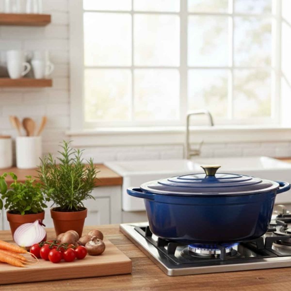 Емальована чавунна сковорода для запікання 6 л HAGE синього кольору