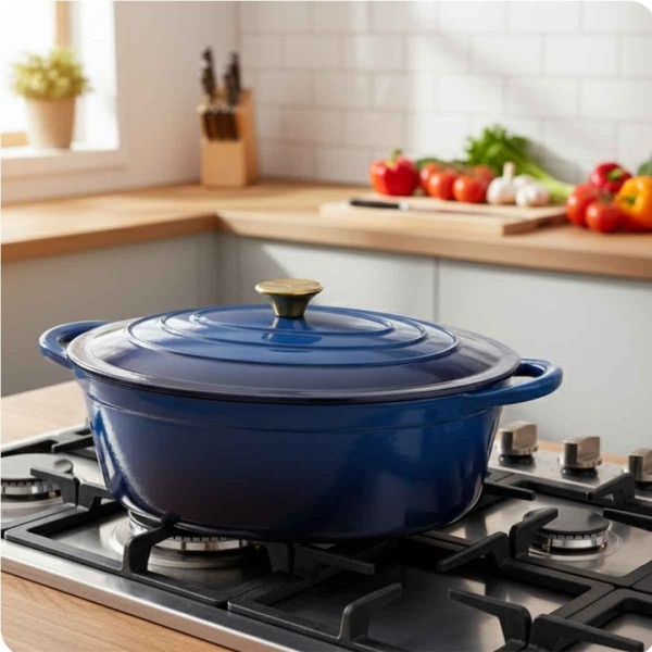 Емальована чавунна сковорода для запікання 6 л HAGE синього кольору