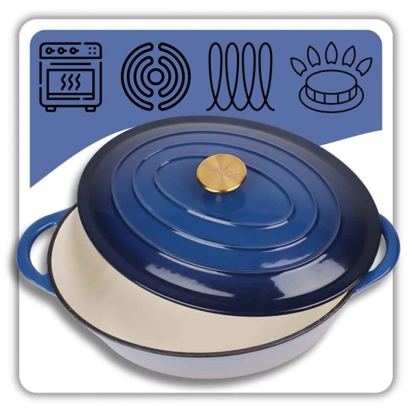 Емальована чавунна сковорода для запікання 6 л HAGE синього кольору