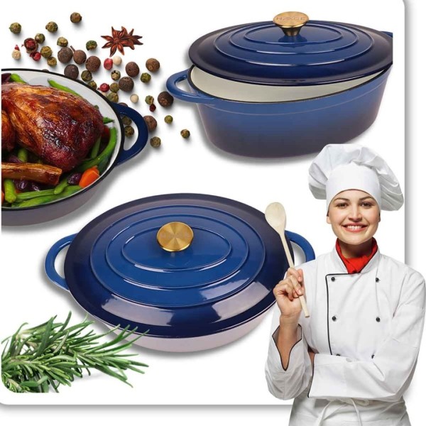 Емальована чавунна сковорода для запікання 6 л HAGE синього кольору