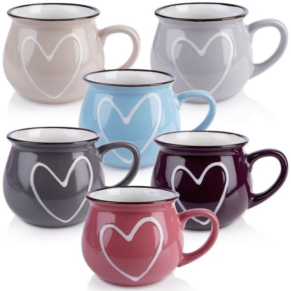 Керамічні кружки для кави та чаю, 320 мл, набір кружок, мікс кольорів, 6 штук, ORION 126993X6