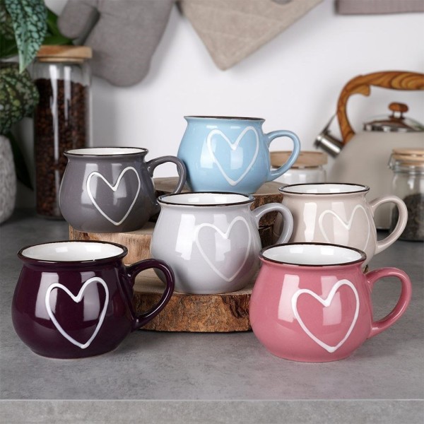 Керамічні кружки для кави та чаю, 320 мл, набір кружок, мікс кольорів, 6 штук, ORION 126993X6