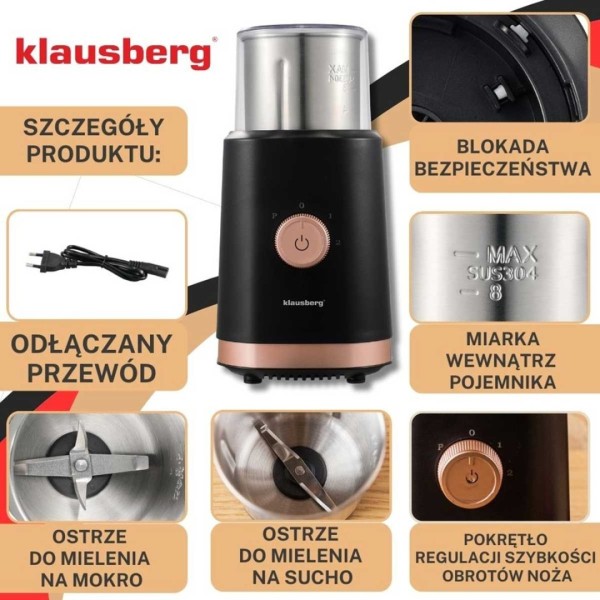Elektryczny młynek do kawy i przypraw Klausberg KB-7992 (elektryczny)