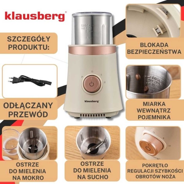 Elektryczny młynek do kawy i przypraw Klausberg KB-7993 (elektryczny)