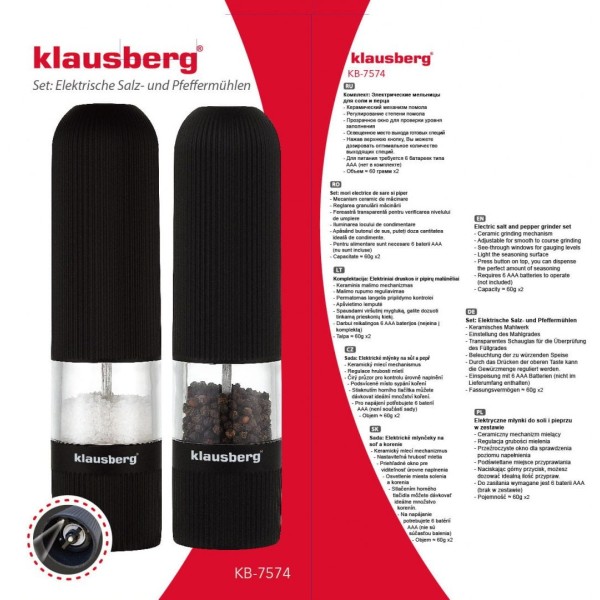 Zestaw młyńków elektrycznych Klausberg KB-7574 (2 szt.)