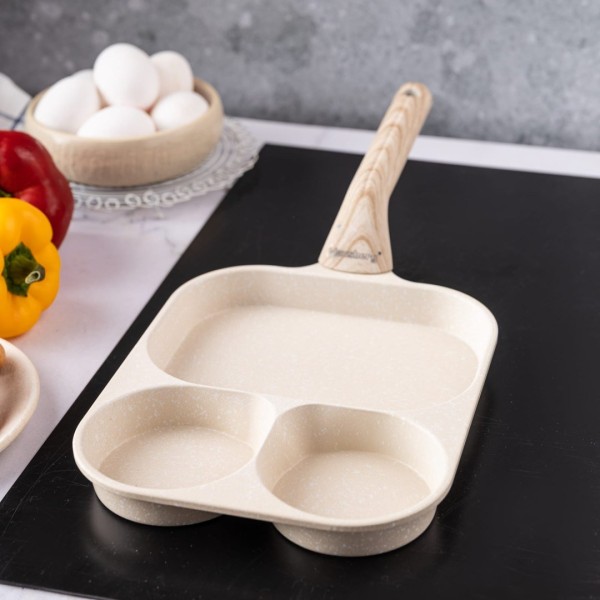 Сковорода KLAUSBERG KB-7829 бежева мармурова 3 в 1 для яєць, млинців та тортів