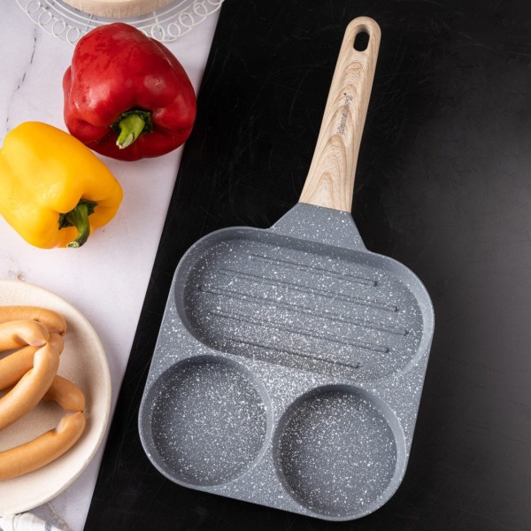 МАРМУРОВА СКОВОРОДКА 3-В-1 ДЛЯ ЯЄЦЬ, МЛИНЦІВ, ТОРТІВ, ГРИЛЬ KLAUSBERG KB-7817 СІРА