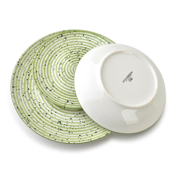 Обідній набір STRIPES GREEN, 18 предметів, миска 27/19/20 см, 550 мл
