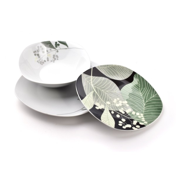 Zestaw talerzy Affekdesign HERBAL BLACK (18 części)