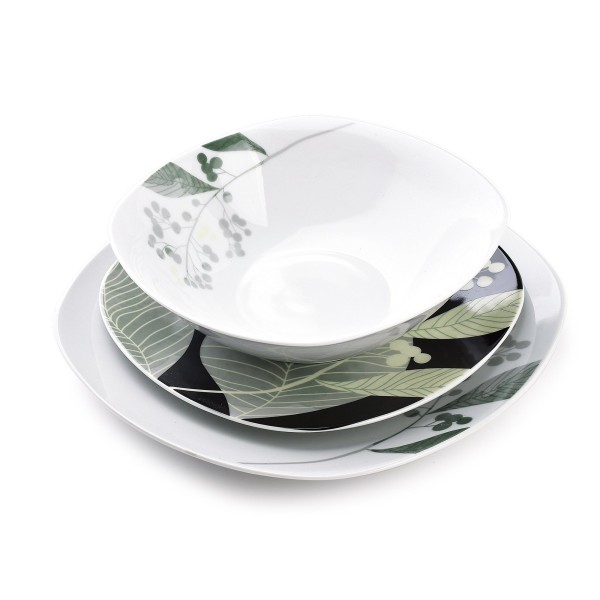 Zestaw talerzy Affekdesign HERBAL BLACK (18 części)