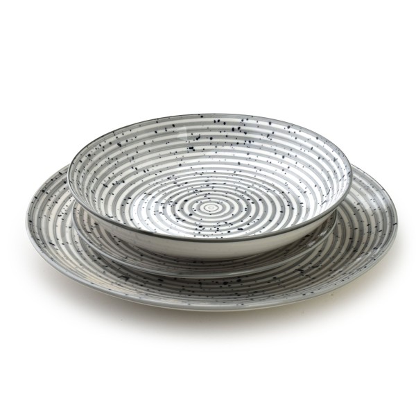 Обідній набір STRIPES GREY, 18 предметів, миска 27/19/20 см, 550 мл