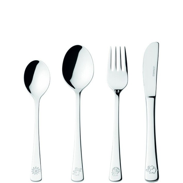 Набір дитячих столових приборів з 4 предметів: крокодил, лев, слон BAMBINI - Leonardo