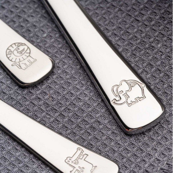 Набір дитячих столових приборів з 4 предметів: крокодил, лев, слон BAMBINI - Leonardo