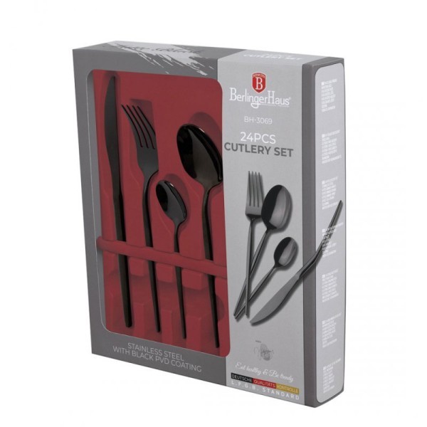 НАБІР СТОЛОВИХ ПРИЛАДІВ BERLINGER HAUS BH-3069, БЛИСКУЧИЙ ЧОРНИЙ, 24 ПРЕДМЕТИ