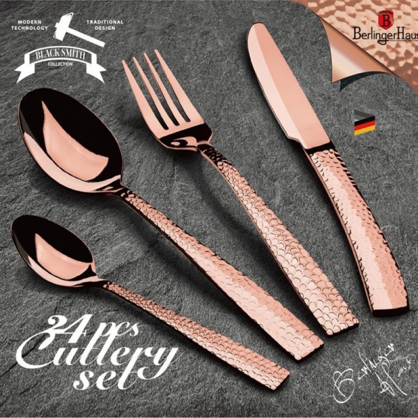 НАБІР СТОЛОВИХ ПРИЛАДІВ BERLINGER HAUS BH-2617 РОЖЕВЕ ЗОЛОТО, 24 ПРЕДМЕТИ