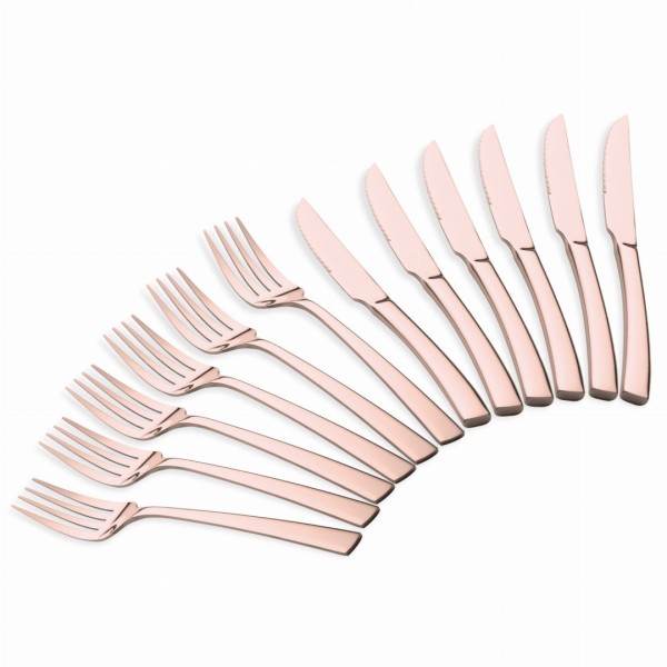 НАБІР СТОЛОВИХ ПРИБОРІВ ДЛЯ СТЕЙКА ТА М'ЯСА З 12 ПРЕДМЕТІВ НА 6 ОСІБ, БЛИСКУЧЕ РОЖЕВЕ ЗОЛОТО BERLINGER HAUS РОЖЕВЕ ЗОЛОТО BH-3088