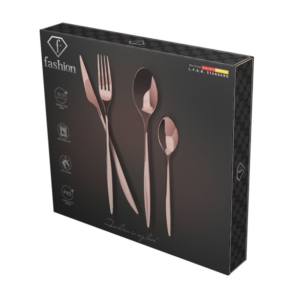 Набір столових приборів FashionTV FTV-0083 Mirror Rose Gold, 24 предмети