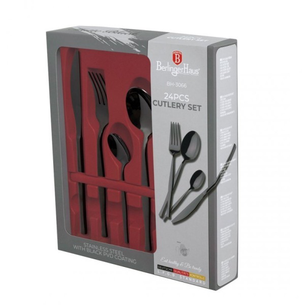 НАБІР СТОЛОВИХ ПРИЛАДІВ BERLINGER HAUS BH-3066, БЛИСКУЧИЙ ЧОРНИЙ, 24 ПРЕДМЕТИ