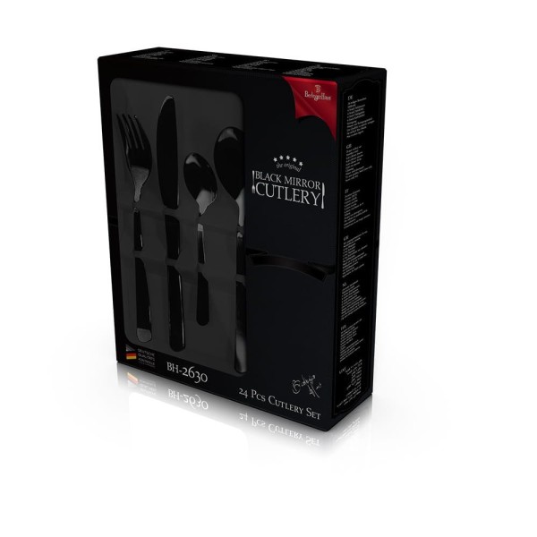 НАБІР СТОЛОВИХ ПРИБОРІВ З 24 ПРЕДМЕТІВ, ГЛЯНЦЕВИЙ, BERLINGER HAUS ЧОРНЕ ДЗЕРКАЛО BH-2630