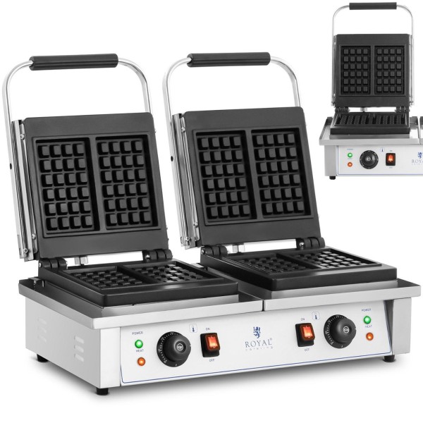 Gofrownica prostokątna podwójna Royal Catering 2 x 2000 W (4 gofry belgijskie)