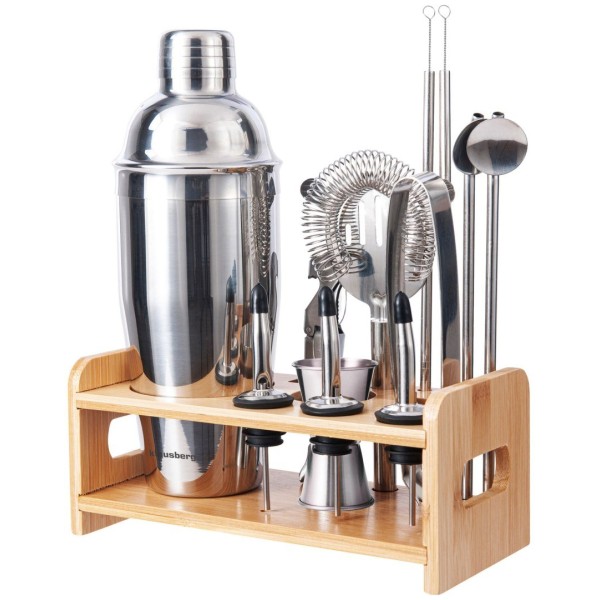 НАБІР БАРМЕРА ДЛЯ НАПОЇВ ТА КОКТЕЙЛІВ, 15-ПРЕДМЕТНИЙ, СРІБНИЙ ШЕЙКЕР KLAUSBERG KB-7653