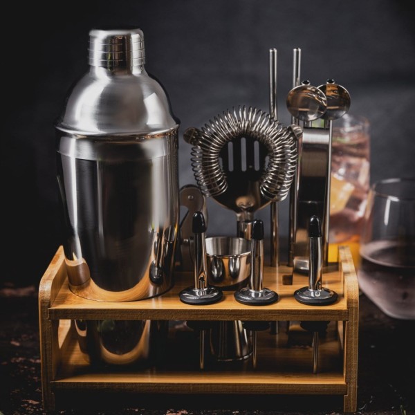 НАБІР БАРМЕРА ДЛЯ НАПОЇВ ТА КОКТЕЙЛІВ, 15-ПРЕДМЕТНИЙ, СРІБНИЙ ШЕЙКЕР KLAUSBERG KB-7653