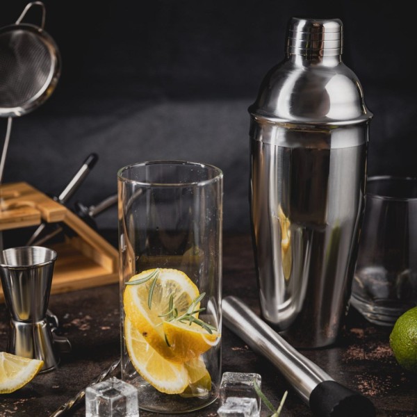 НАБІР БАРМЕНА ДЛЯ НАПОЇВ ТА КОКТЕЙЛІВ, 13-ПРЕДМЕТНИЙ, СРІБНИЙ ШЕЙКЕР KLAUSBERG KB-7654