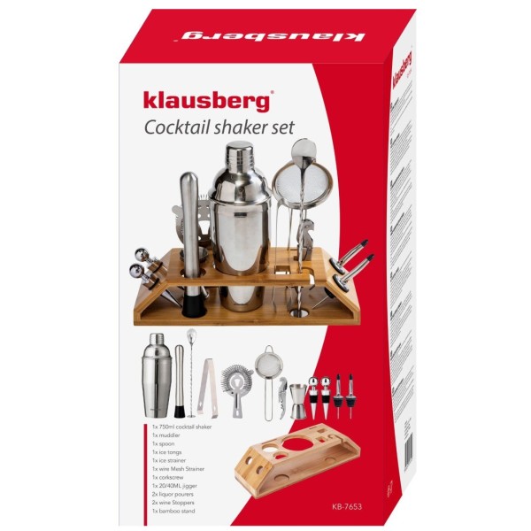 НАБІР БАРМЕНА ДЛЯ НАПОЇВ ТА КОКТЕЙЛІВ, 13-ПРЕДМЕТНИЙ, СРІБНИЙ ШЕЙКЕР KLAUSBERG KB-7654