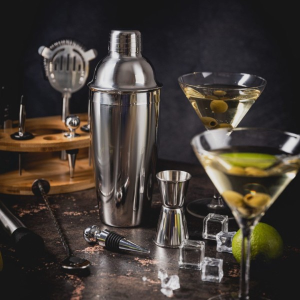 НАБІР БАРМЕРА ДЛЯ НАПОЇВ ТА КОКТЕЙЛІВ, 12-ПРЕДМЕТНИЙ СРІБНИЙ ШЕЙКЕР KLAUSBERG KB-7655