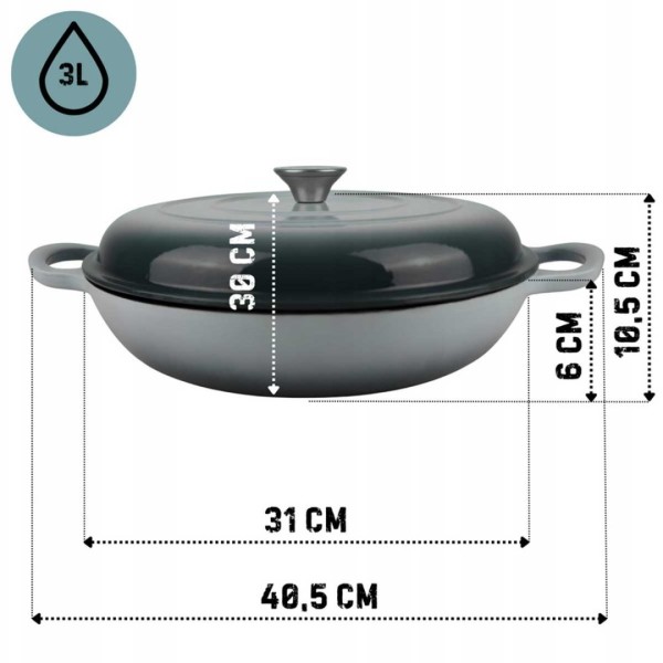 Емальована чавунна каструля плоска 30 см 3 л HAGE Морська сіль