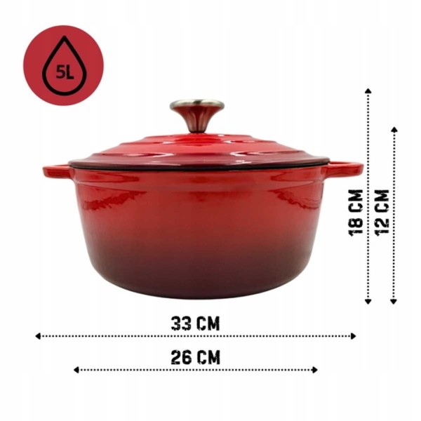 Garnek żeliwny HAGE 26cm 5L (czerwony)