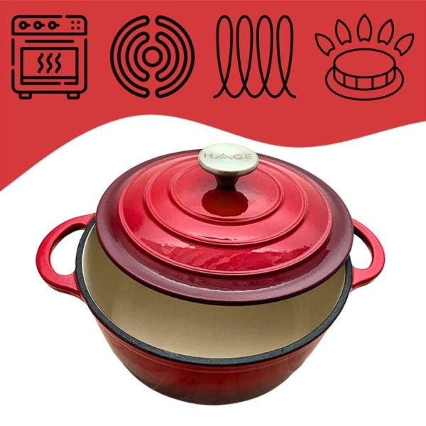 Garnek żeliwny HAGE 26cm 5L (czerwony)