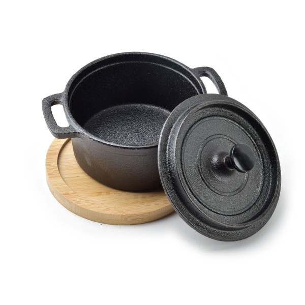 Чавунна форма для запікання LUXE Mini з кришкою на дошці 13x10x7,5 см 210 мл