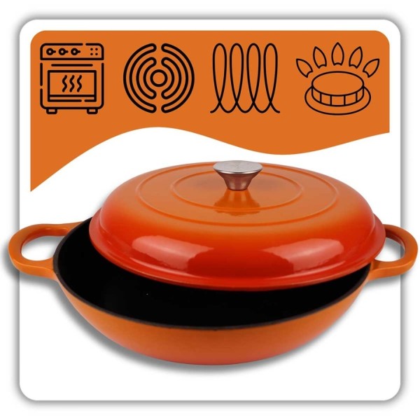 Емальована чавунна каструля плоска 30 см 3 л HAGE Orange