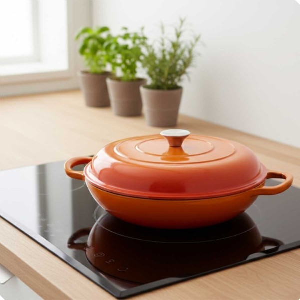 Емальована чавунна каструля плоска 30 см 3 л HAGE Orange