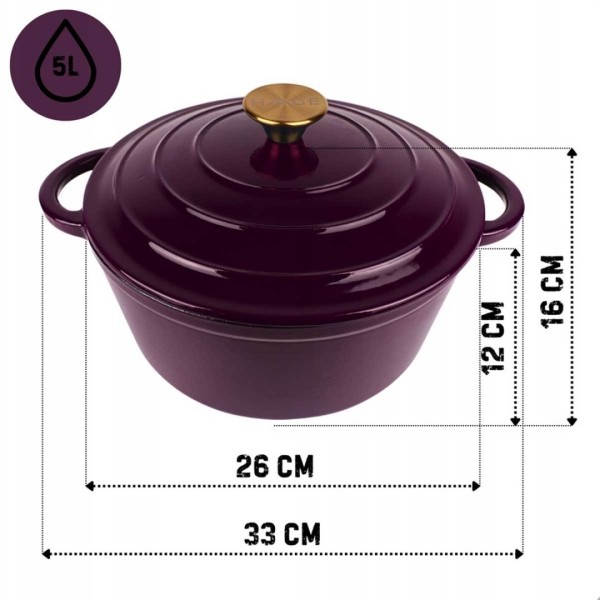 Emaliowany garnek żeliwny HAGE EGGPLANT (26 cm)