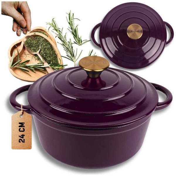 Emaliowany garnek żeliwny  HAGE EGGPLANT (24 cm, 4 l)