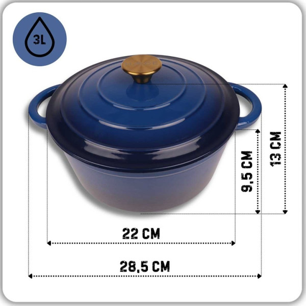 EMALIOWANY GARNEK ŻELIWNY 22cm 3L HAGE NIEBIESKI