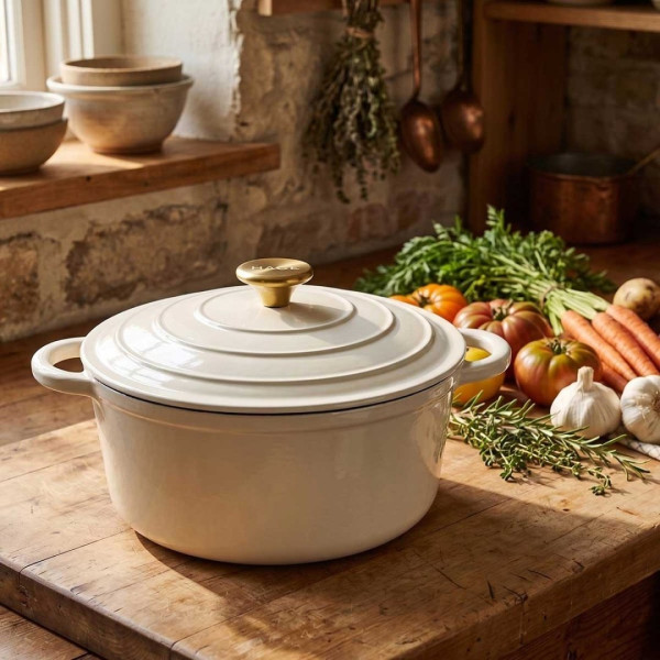 EMALIOWANY GARNEK ŻELIWNY 24cm 4L HAGE CREAM
