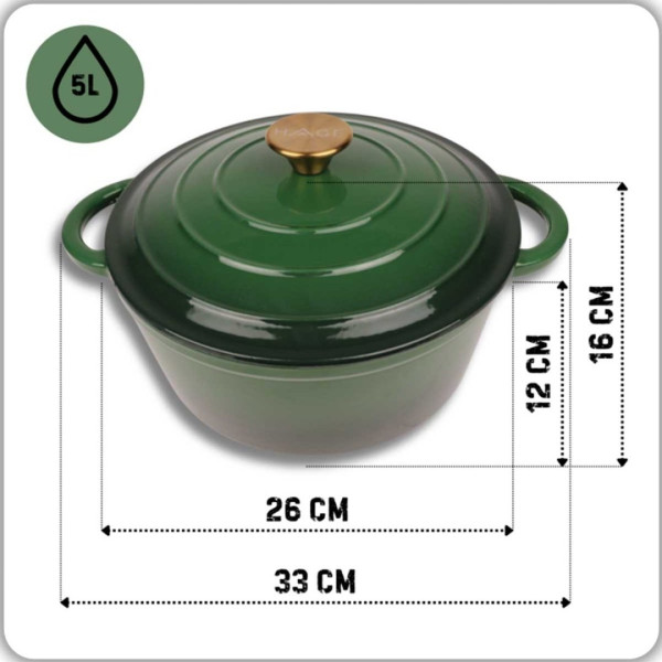 EMALIOWANY GARNEK ŻELIWNY 26cm 5L HAGE ZIELONY
