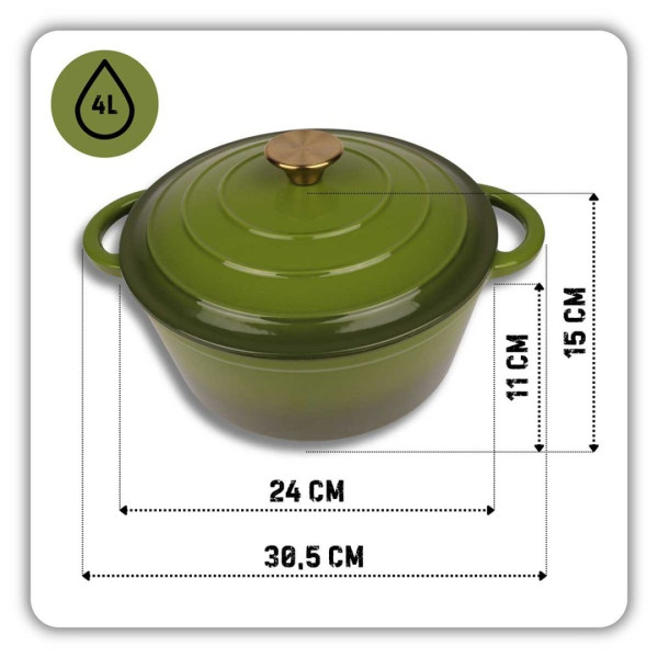 EMALIOWANY GARNEK ŻELIWNY 24cm 4L HAGE OLIWKOWY