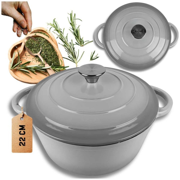EMALIOWANY GARNEK ŻELIWNY 22cm 3L HAGE SZARY