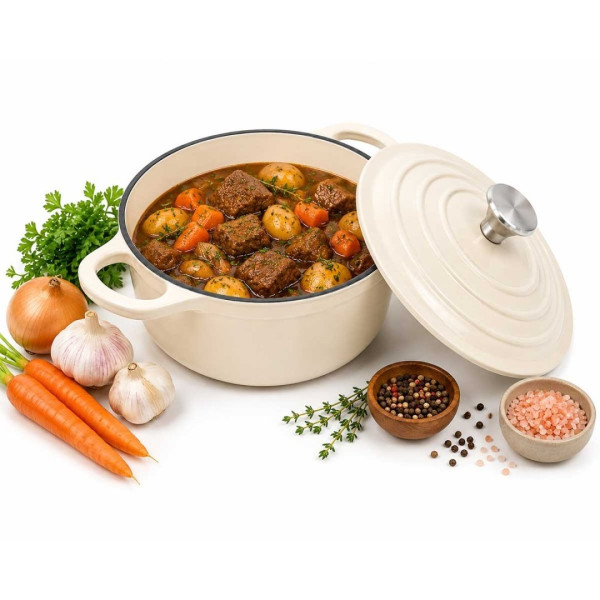 EMALIOWANY GARNEK ŻELIWNY 24cm 4,2L KREMOWY 7765