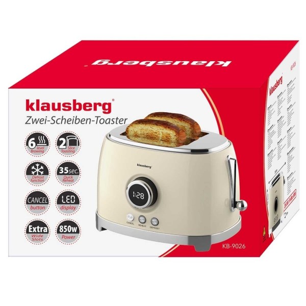 Тостер KLAUSBERG KB-9026 RETRO на 2 скибочки зі світлодіодним дисплеєм