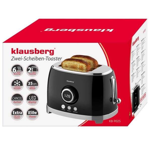 Тостер KLAUSBERG KB-9025 RETRO на 2 скибочки зі світлодіодним дисплеєм