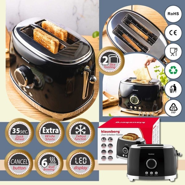Тостер KLAUSBERG KB-9025 RETRO на 2 скибочки зі світлодіодним дисплеєм